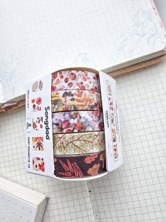 Washi Tape Set of 5 Washi tapes 10mm | Japanese Washi Paper | 2 Meter each(0918-11)