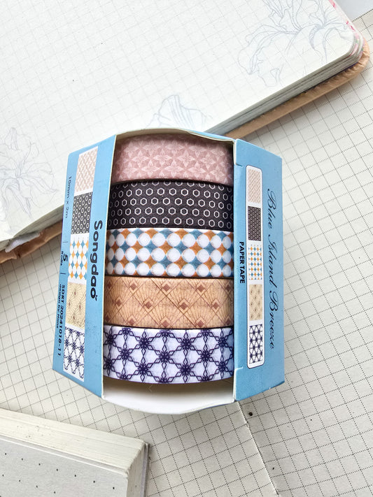 Washi Tape Set of 5 Washi tapes 10mm | Japanese Washi Paper | 2 Meter each(1018-11)
