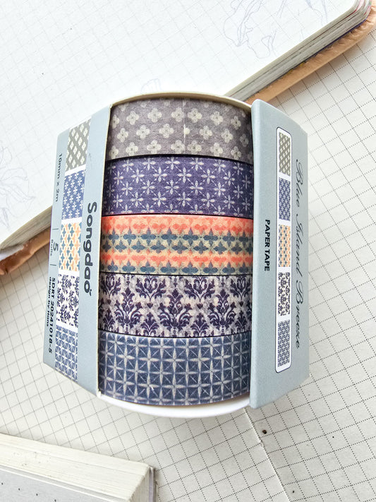 Washi Tape Set of 5 Washi tapes 10mm | Japanese Washi Paper | 2 Meter each(1018-5)