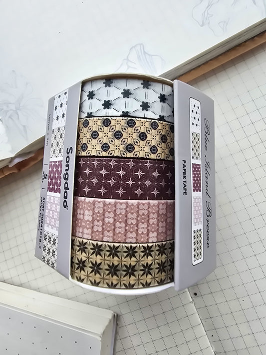 Washi Tape Set of 5 Washi tapes 10mm | Japanese Washi Paper | 2 Meter each(1018-7)