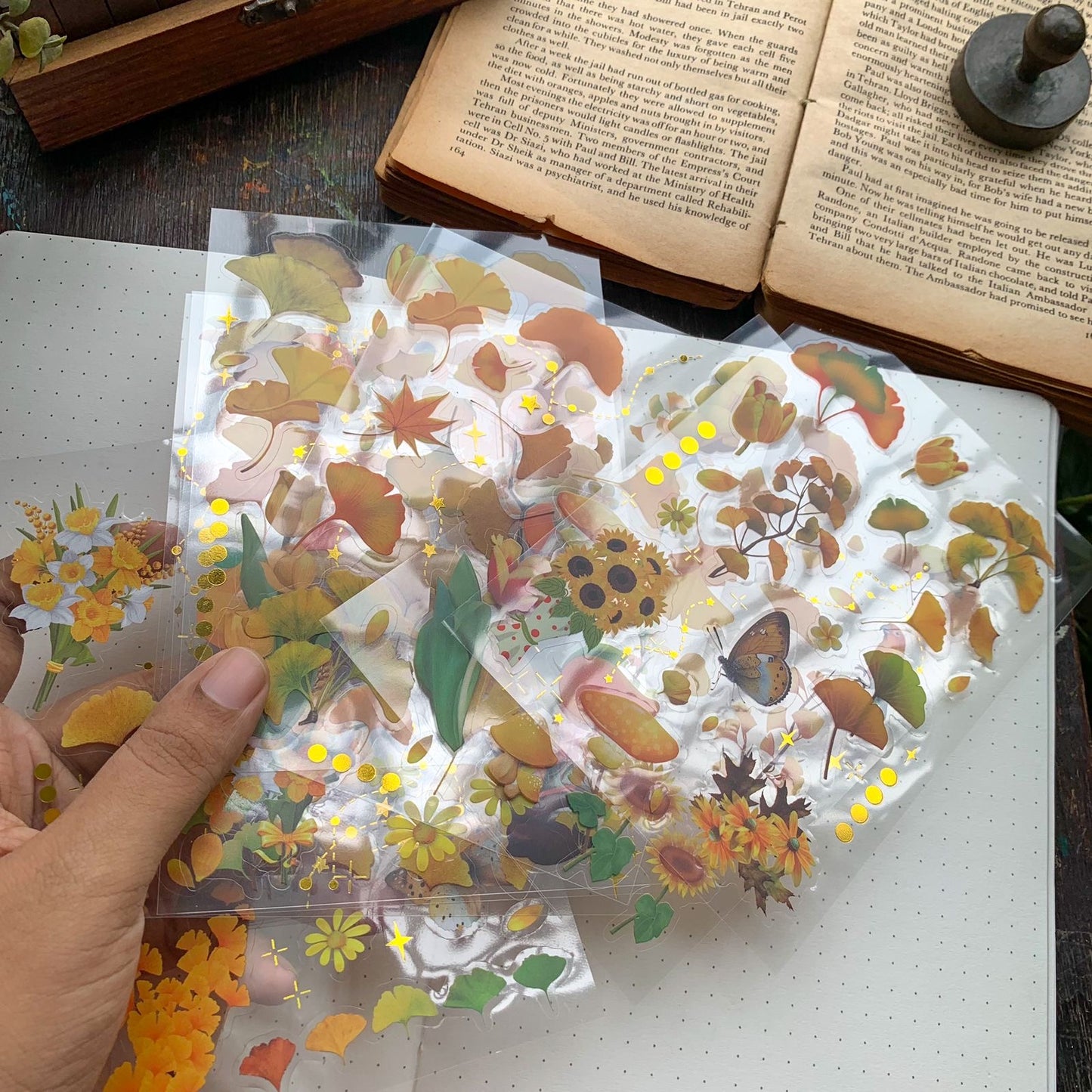 Slzg 402|G-10|PET  Journal Paper Sticker song of ginkgo yellow leaf  - 8 sheets