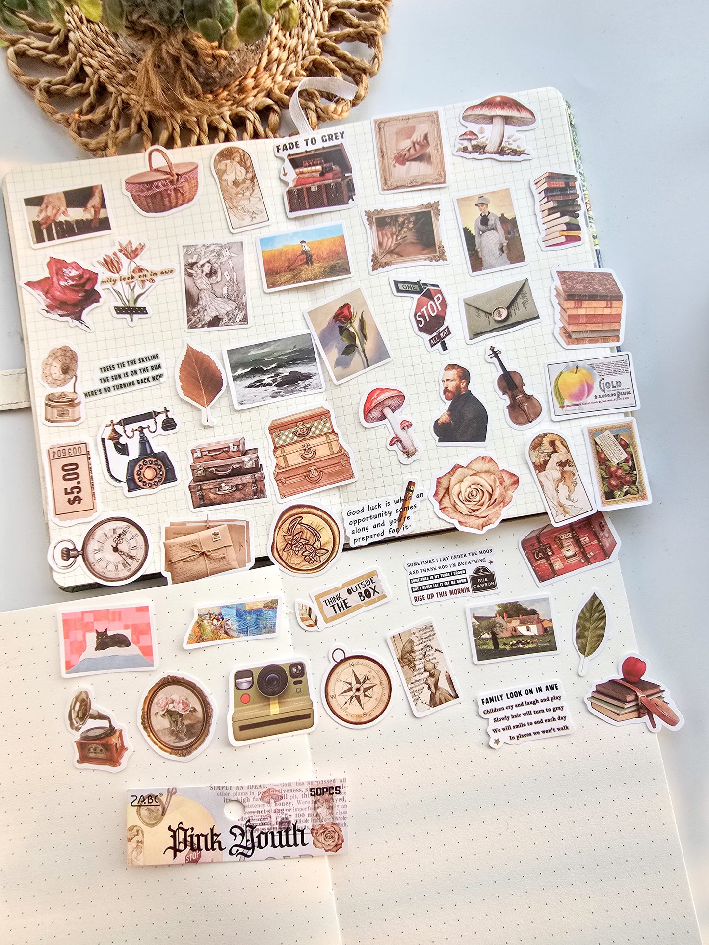 FGHSJ605|G4| - sticker bag retro recycling set series hand account material mobile phone box creative stickers