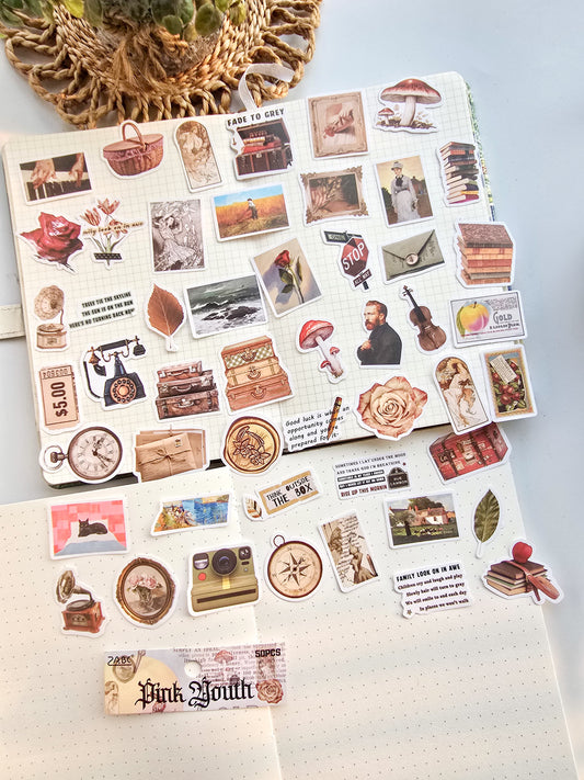 FGHSJ605|G4| - sticker bag retro recycling set series hand account material mobile phone box creative stickers