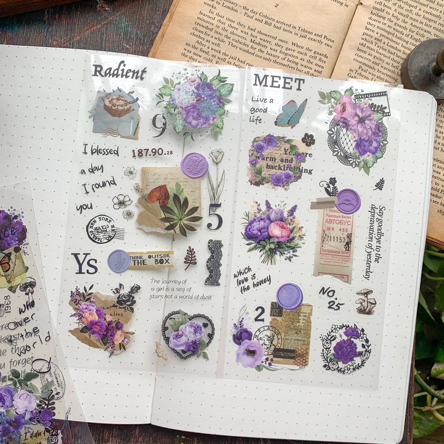 DS-THF-1|G-9|  PSW(KQ) | Journal PET Sticker purple silk whispers | 6 sheets| 95*180mm |