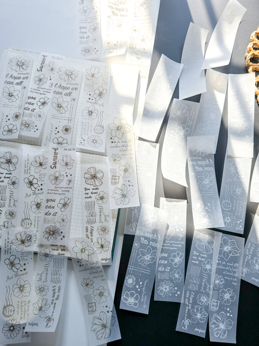 NNHY801 - sticker this murmur flower series creative retro sulphuric acid paper white ink hand account material 30 sheets into