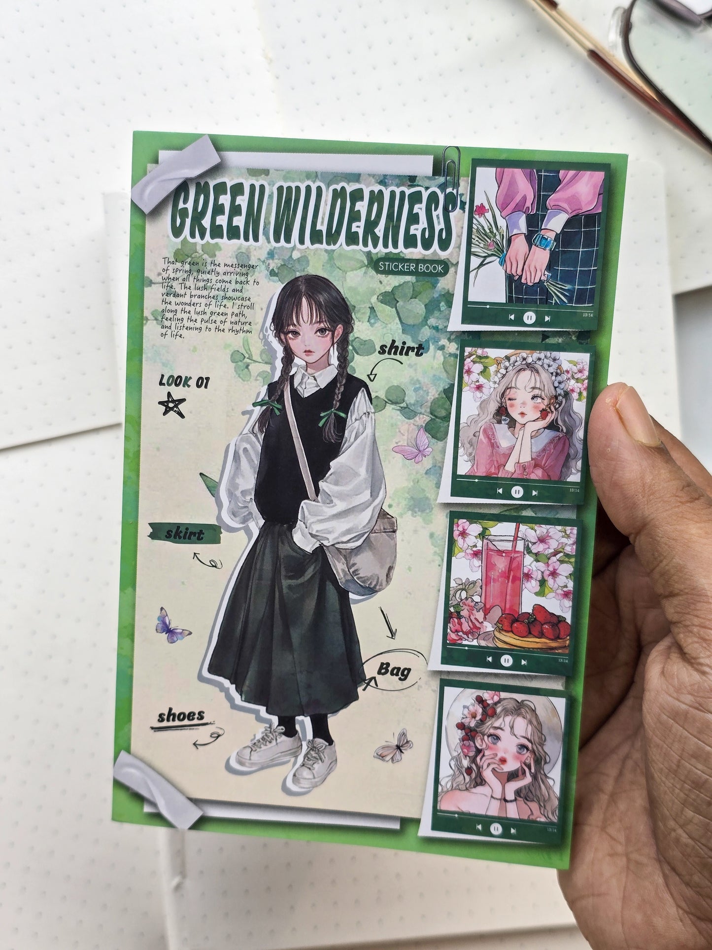 HYHS-401|G-7| GREEN WILDERNESS| Journal Character Green Theme Pet Sticker Book| 150*100mm 20Pcs