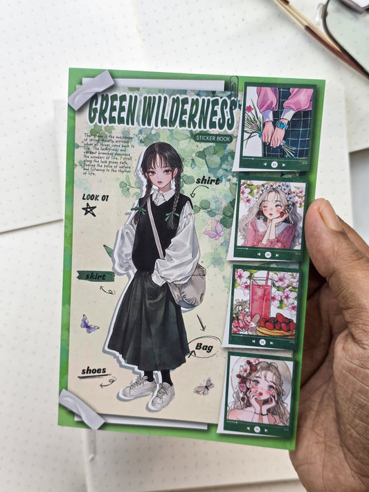 HYHS-401|G-7| GREEN WILDERNESS| Journal Character Green Theme Pet Sticker Book| 150*100mm 20Pcs