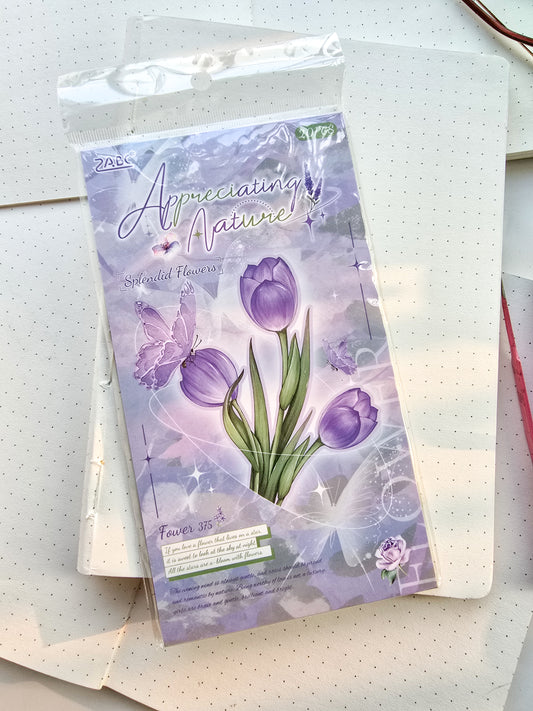 JSZR-402|G-7| Splendid Flowers|Transparent Pet Sticker| Floral & Leaf Sticker|180*100mm 20Pcs|Purple Theme