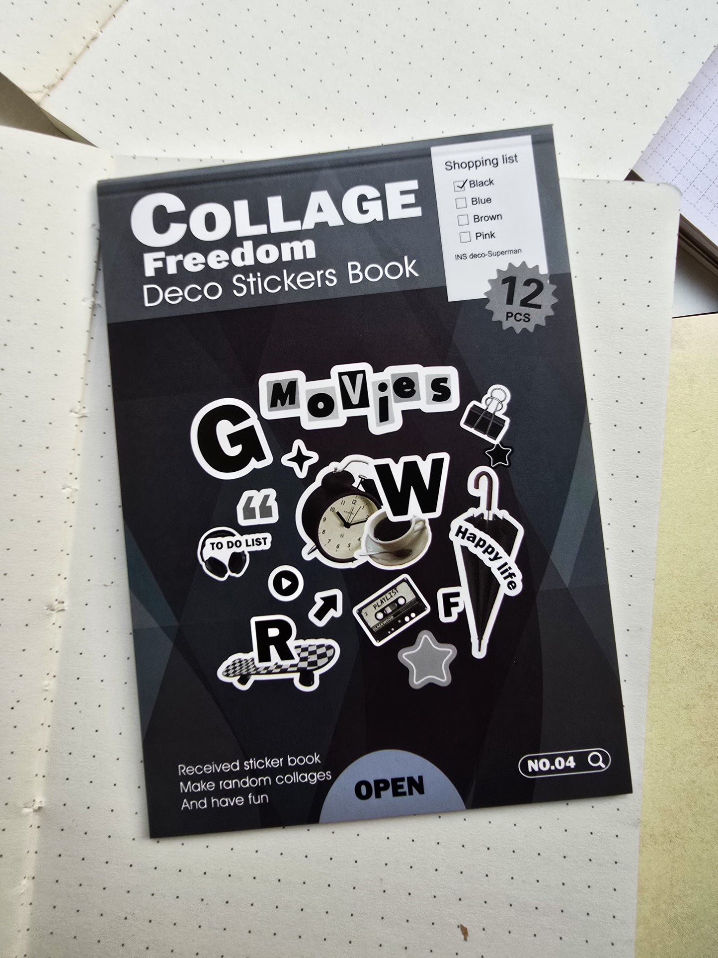 Wxth|G-6| Journal Paper Sticker Book Black | 12 Pages Pre Cut Sticker