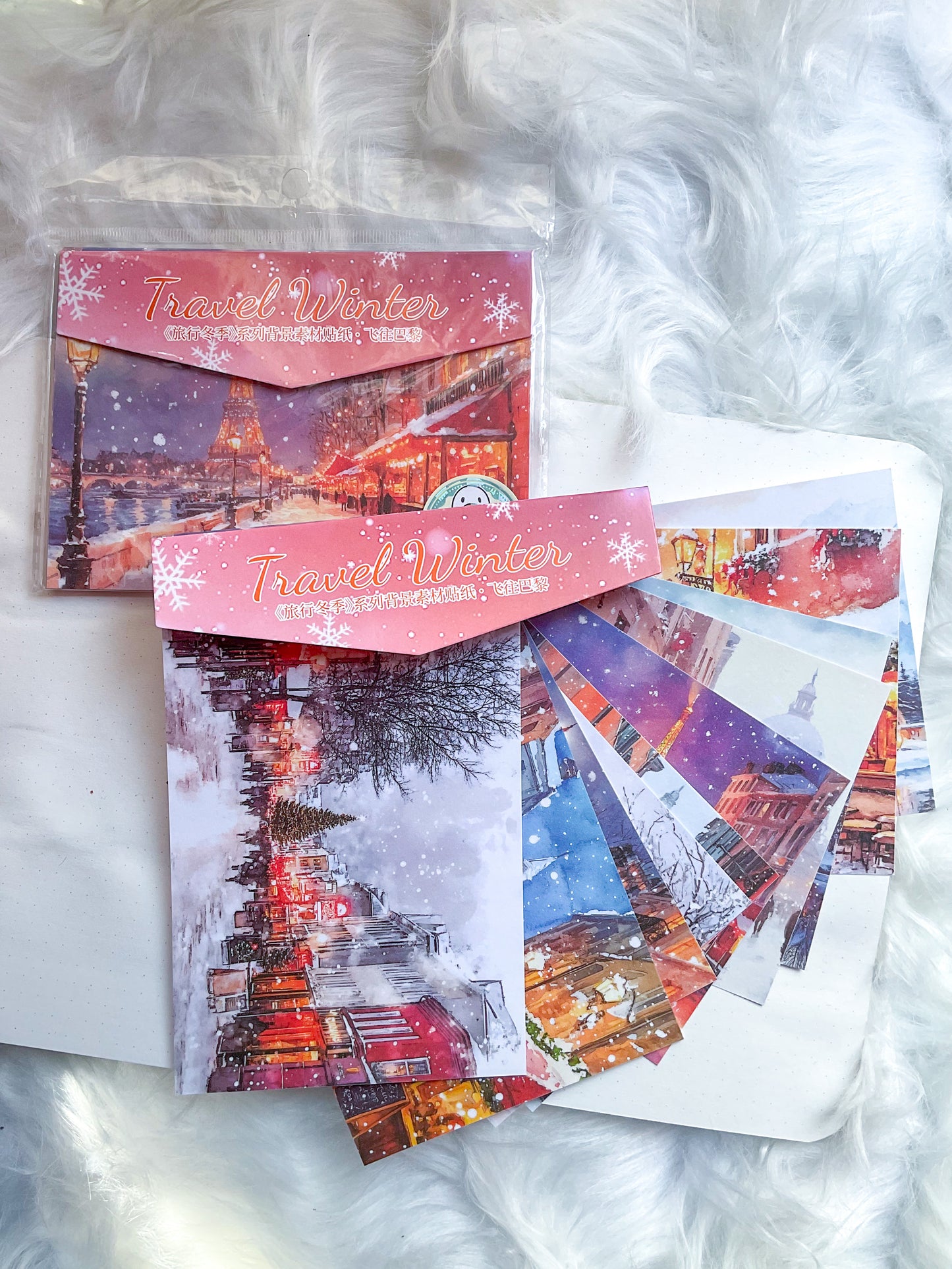 MHD-LXDJ003|G-4| Travel Winter|Translucent Washi Paper Sticker|Glitter Washi Paper 10 sheets|Winter Nature Theme|Peach