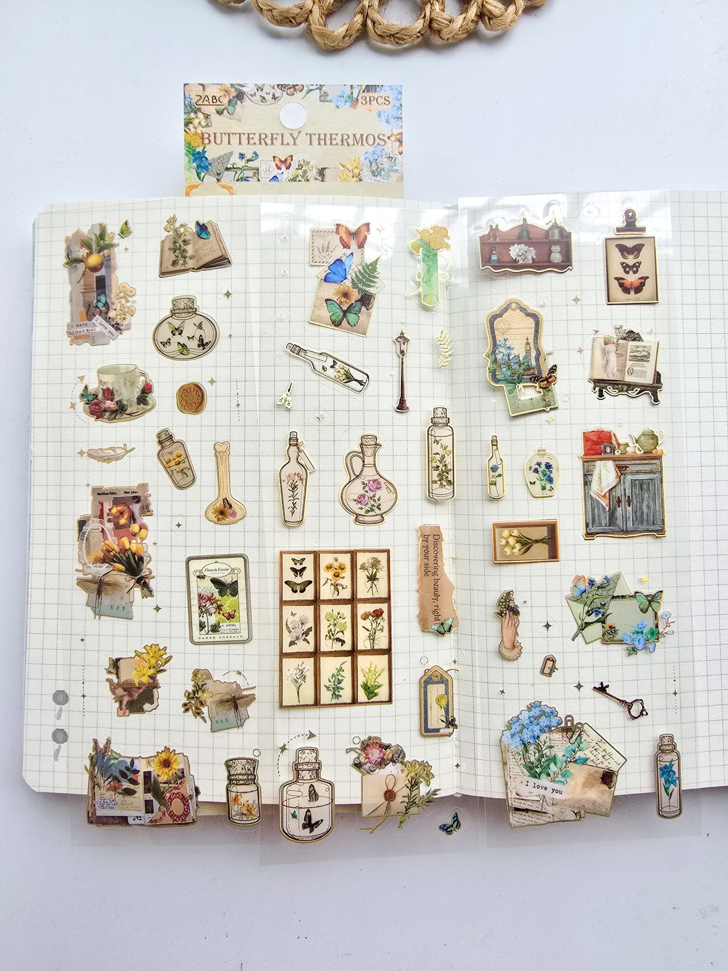 ZGWY-404|G-8| BUTTERFLY THERMOS| Transparent Pet Sticker 3 Sheets| Vintage Sticker