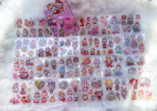 CYD-E #6 LABUBU PINGU| Cute Cartoon Character Transparent Sticker Sheet| 80x80mm