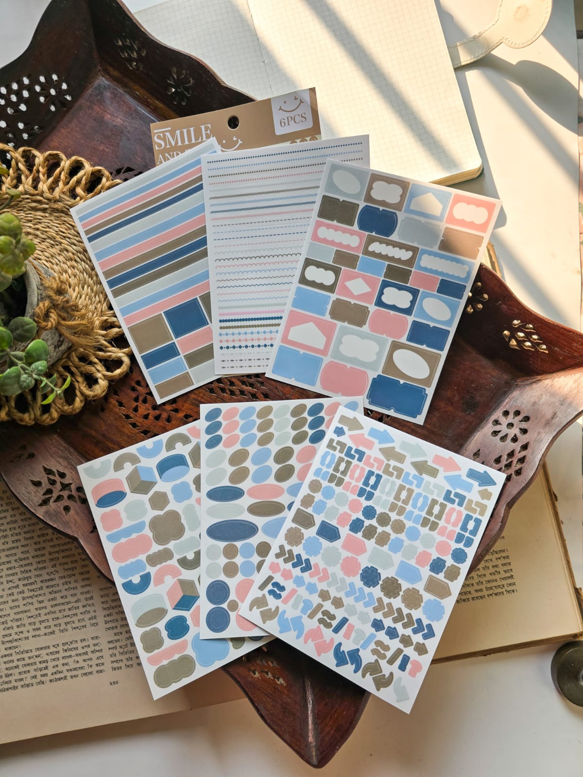 GBRJT404|G-1|  sticker package Flower Sea Boat Series Landscape Landscaping Special Oil and Paper Cut Film Handbook Material(Pink & Blue)