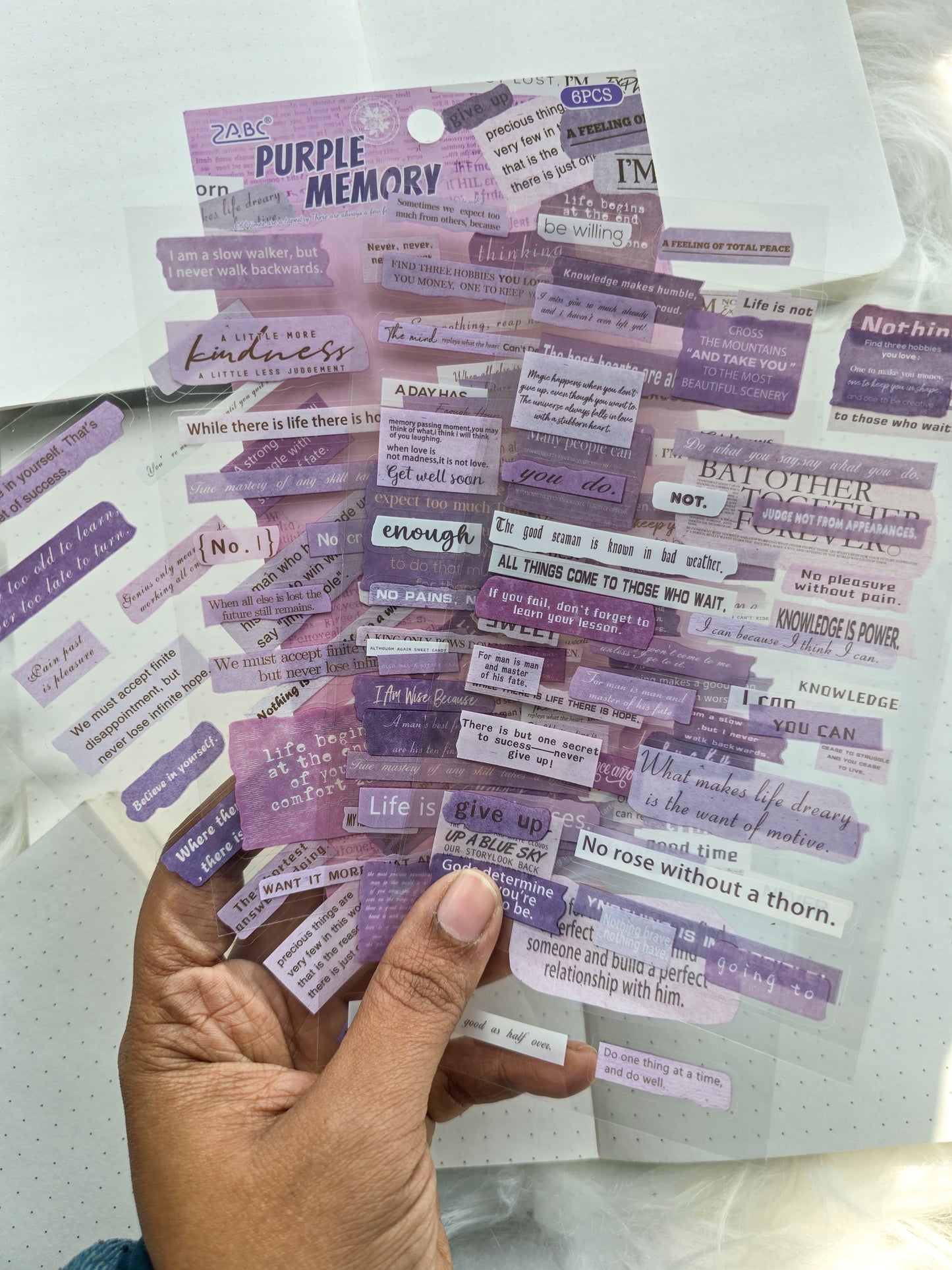 Fgjsg401|G-10| Purple Memory Sentence Letters Quotes | 6 Sheets 150*100mm