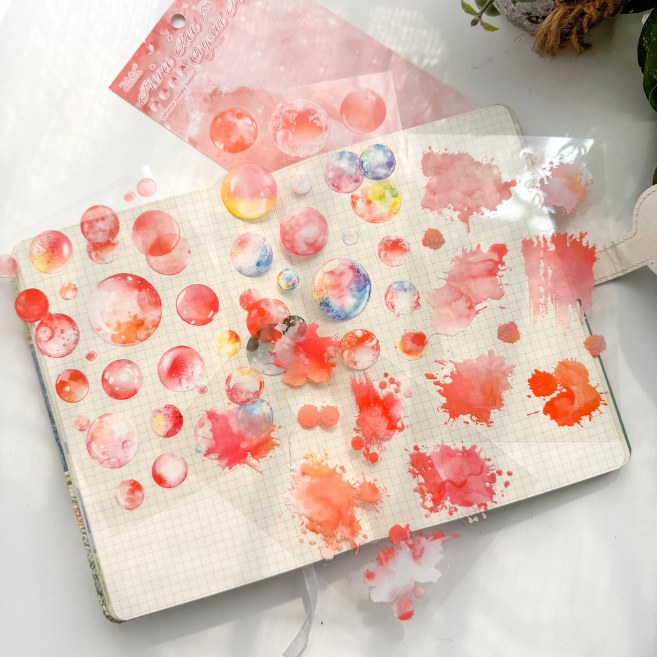 LLTX604|G-1|  pet stickers glass sugar heart series creative cut film stickers handbook material stickers 4 pieces