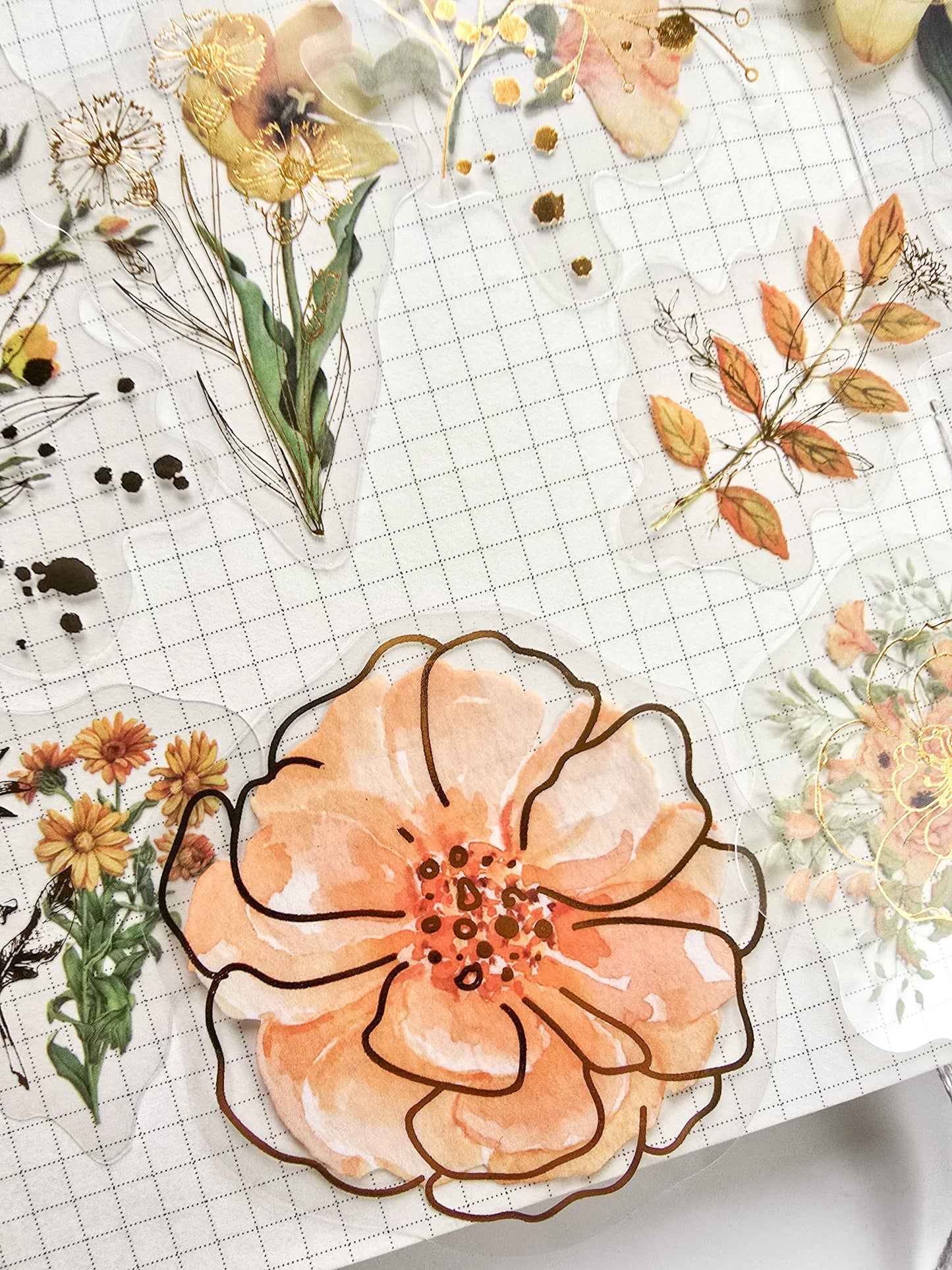 Mmk06e386 Pet Sticker Foiled sticker Flower series  | mocard 30 pcs | Yellow flower