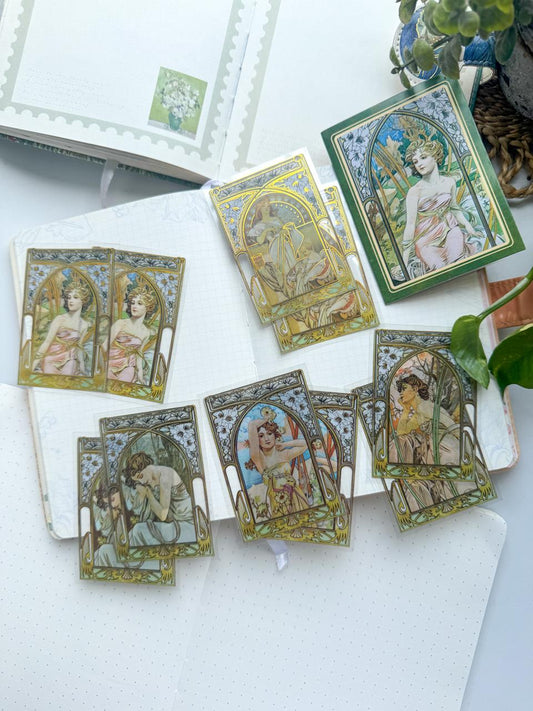 MHD-MXSN002|G-2|  Vintage Character Transparent Stickers | 5 Designs 2 Each | 10 Stickers Total
