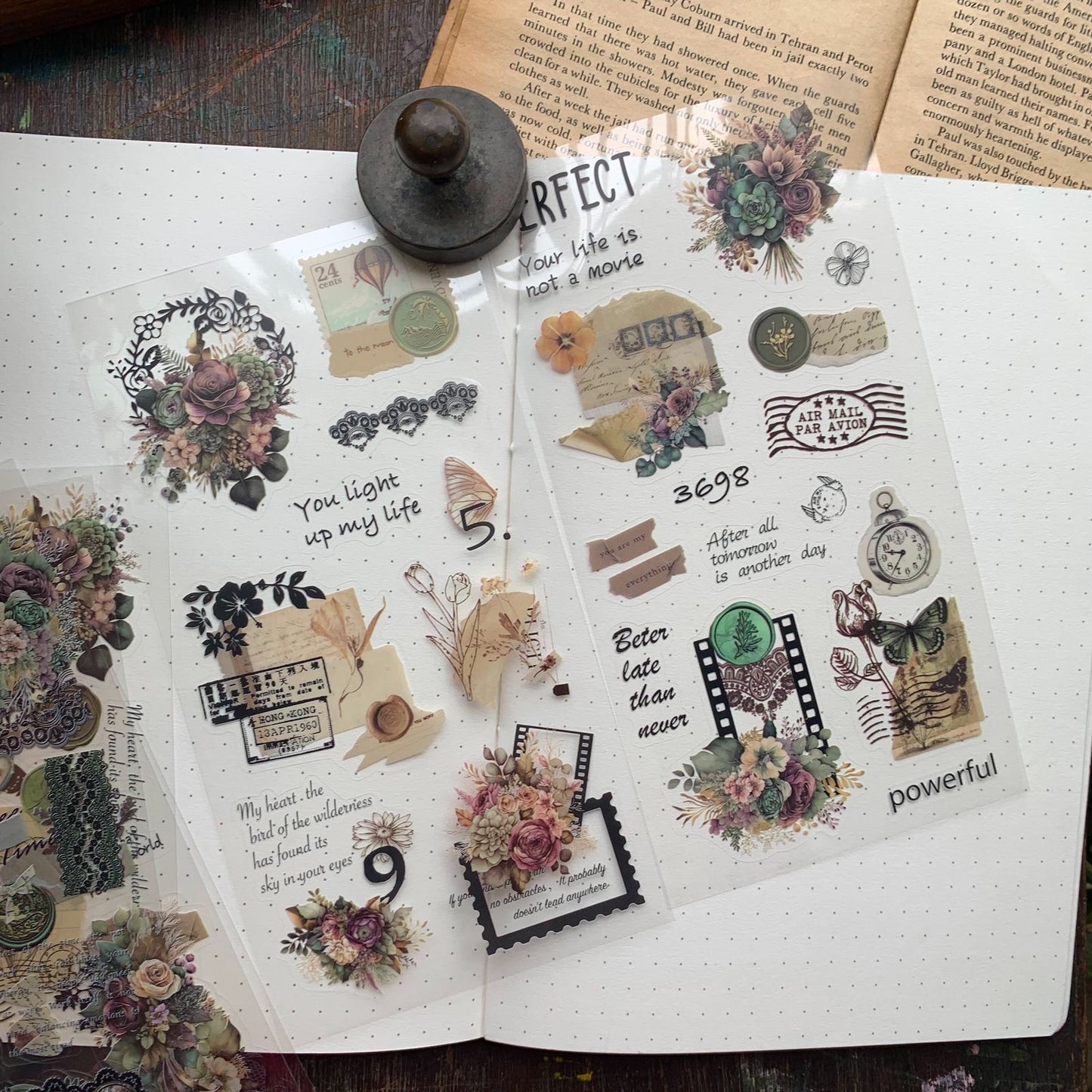 DS-THF-2-GW(KQ) | PET  Journal Paper Sticker Green wild flower | 6 sheets | 95*180mm |