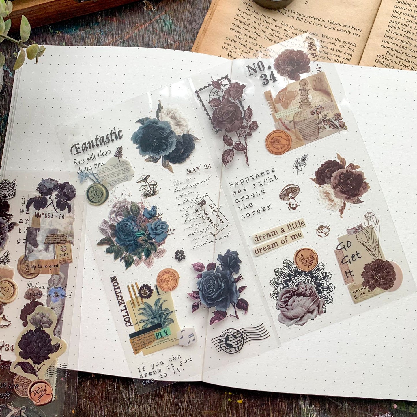 DS-THF-4-EF(KQ|G-9| PET  Journal Paper Sticker Elegent flower | 6 sheets | 95*180mm |