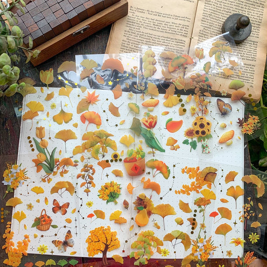 Slzg 402|G-10|PET  Journal Paper Sticker song of ginkgo yellow leaf  - 8 sheets