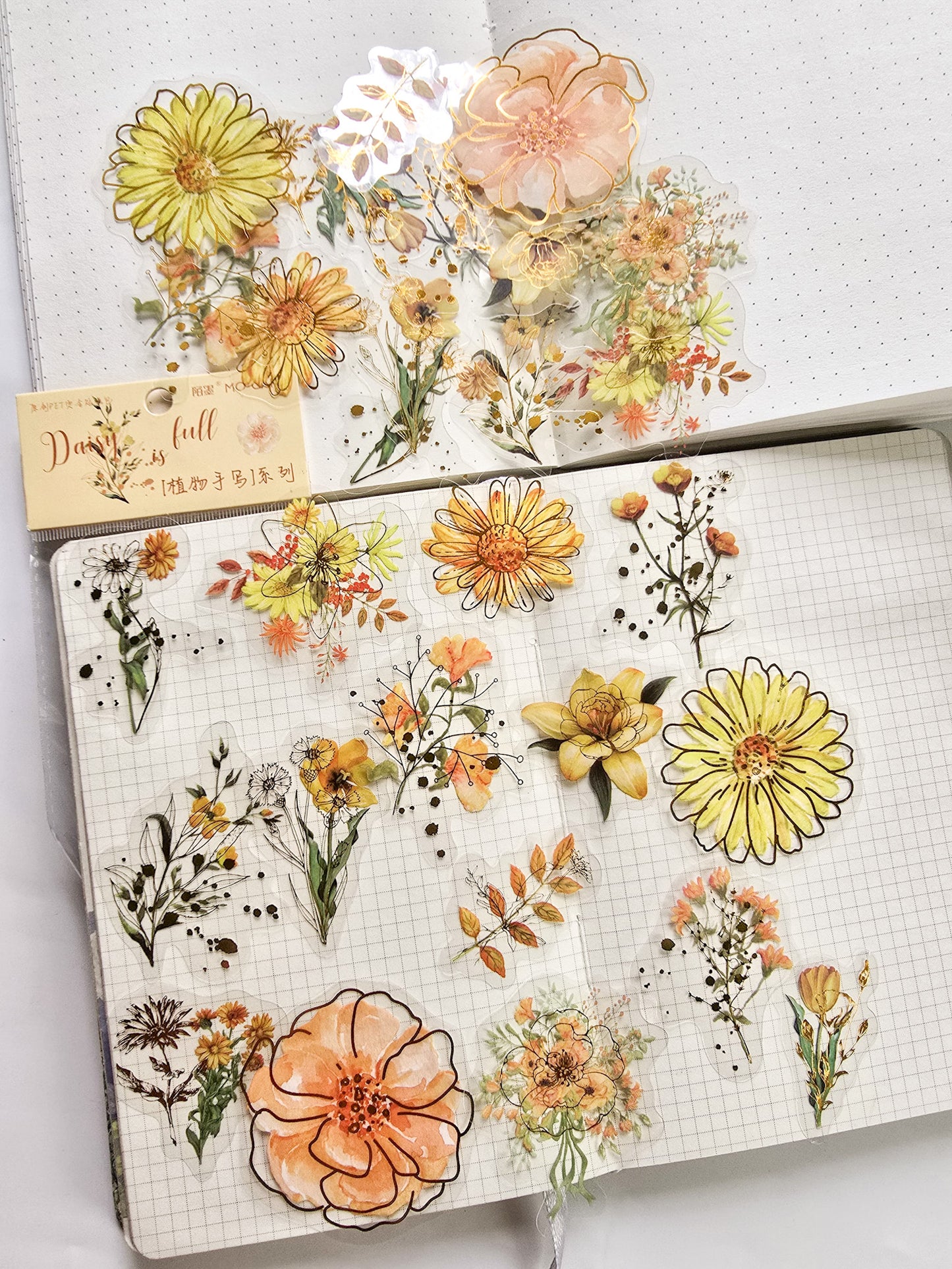 Mmk06e386 Pet Sticker Foiled sticker Flower series  | mocard 30 pcs | Yellow flower