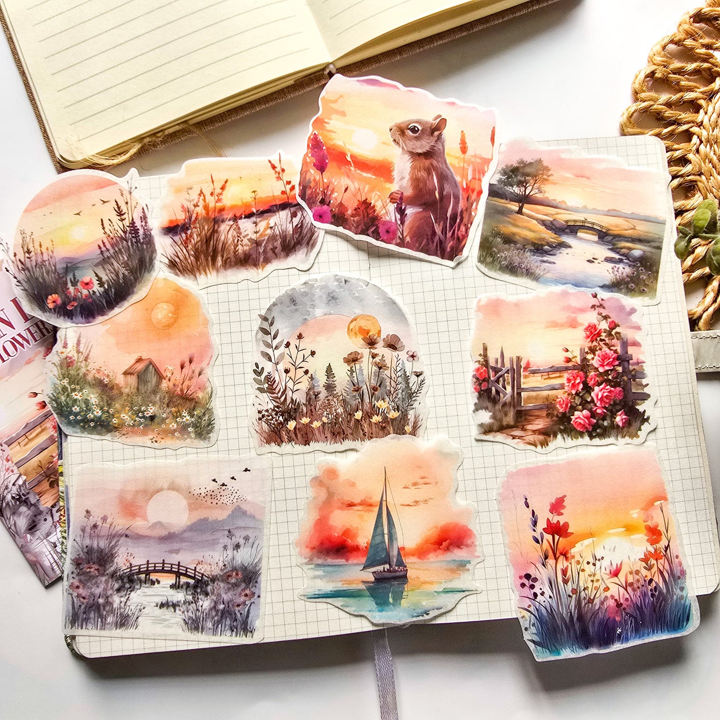 HHXZ601|G-2| - sticker package Flower Sea Boat Series Landscape Landscaping Special Oil and Paper Cut Film Handbook Material