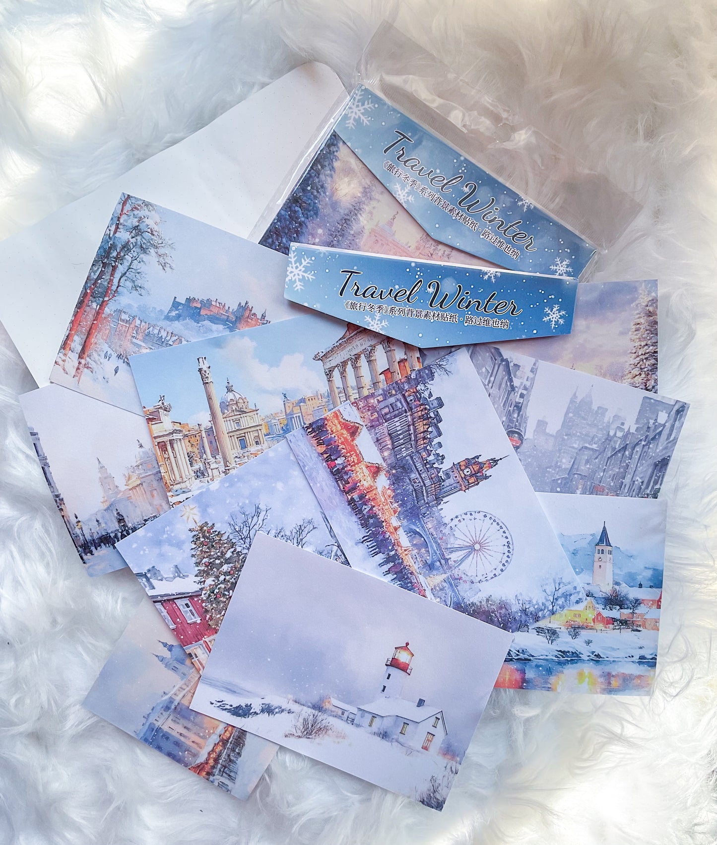 MHD-LXDJ001|Travel Winter|Translucent Washi Paper Sticker|Glitter  Washi Paper 10 sheets|Winter Nature Theme|Blue