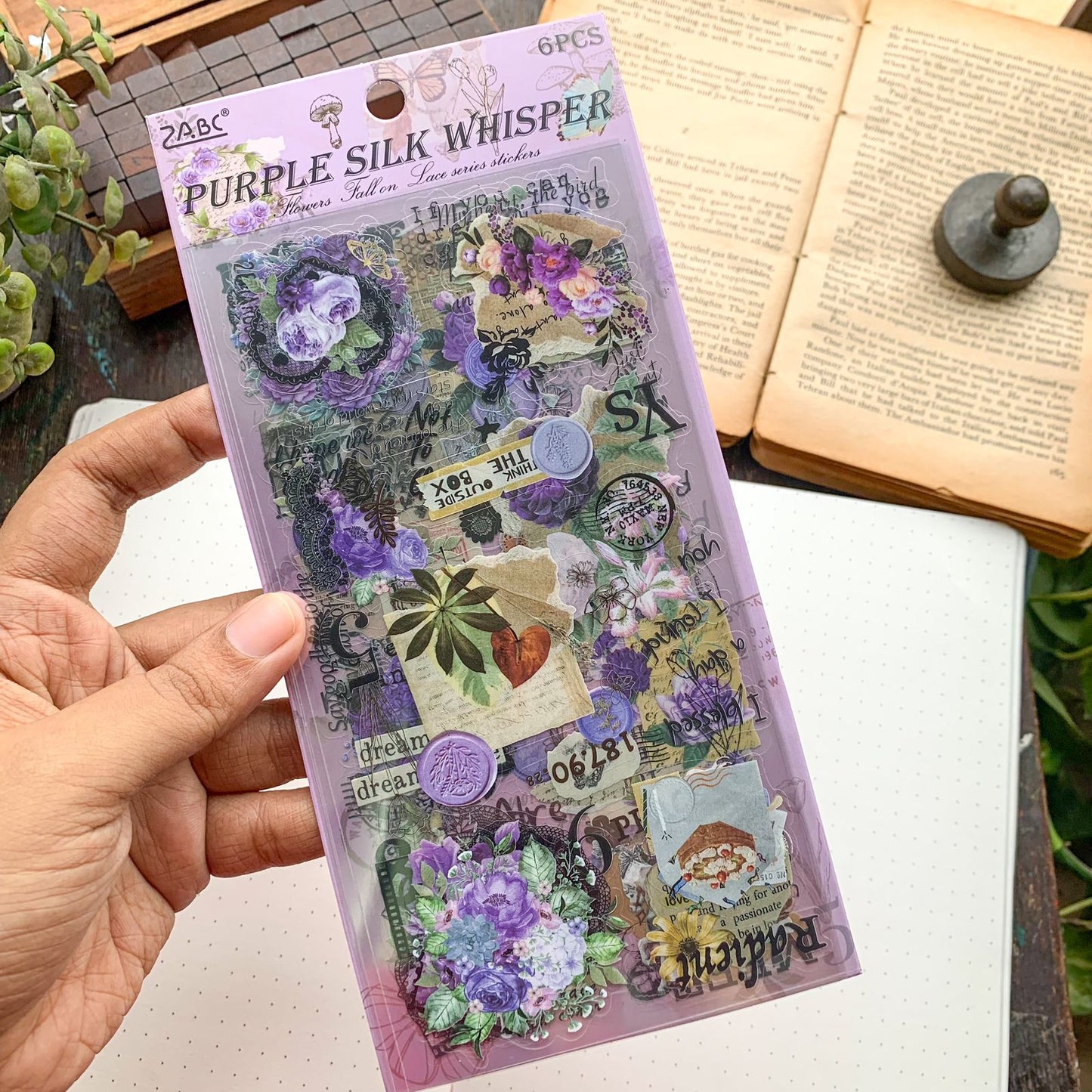 DS-THF-1|G-9|  PSW(KQ) | Journal PET Sticker purple silk whispers | 6 sheets| 95*180mm |