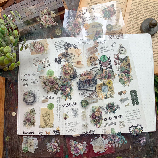 DS-THF-2-GW(KQ) | PET  Journal Paper Sticker Green wild flower | 6 sheets | 95*180mm |