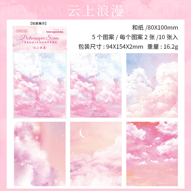 MHD-JSRH002-Scenery Theme Transparent Stickers | 80x100mm | 5 Designs 2 Each | 10 Stickers Total