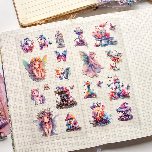 XYHM404|G9| - sticker pack Star Language Flower Dream series retro cut film handbook pet material stickers 6 pieces into 4 types