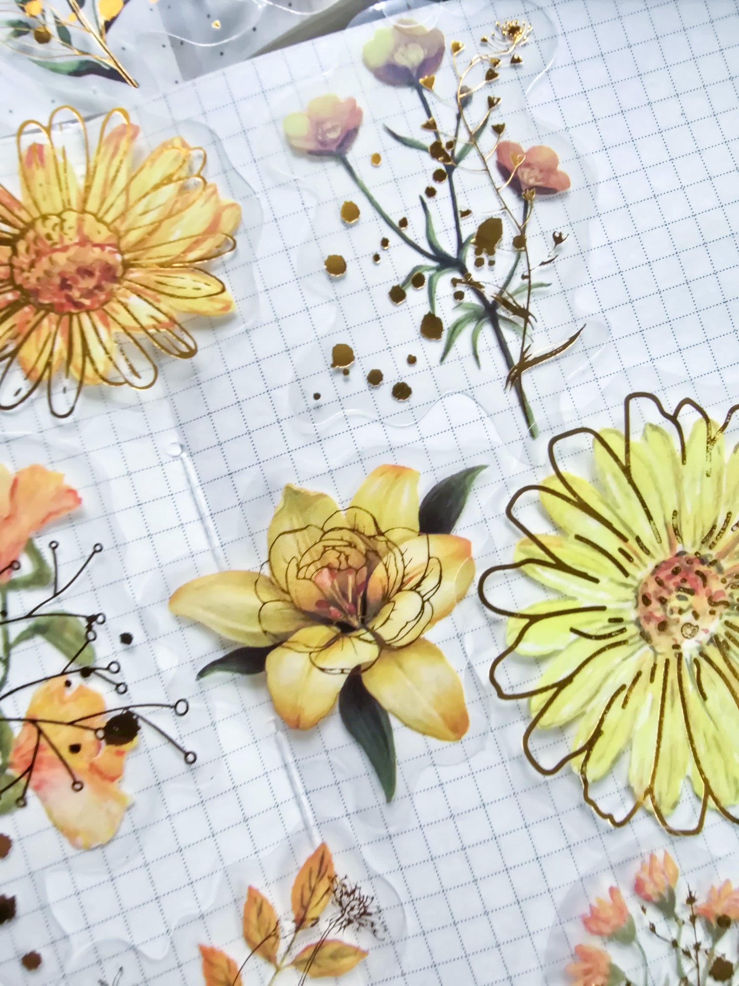 Mmk06e386 Pet Sticker Foiled sticker Flower series  | mocard 30 pcs | Yellow flower