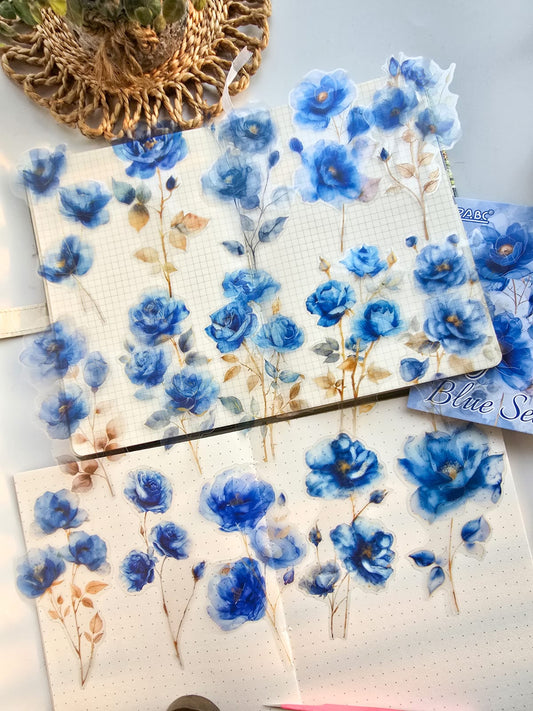 HCMG602 - sticker pack rainbow rose series of flowers waterproof pet hand account material sticker 15 into(Blue)