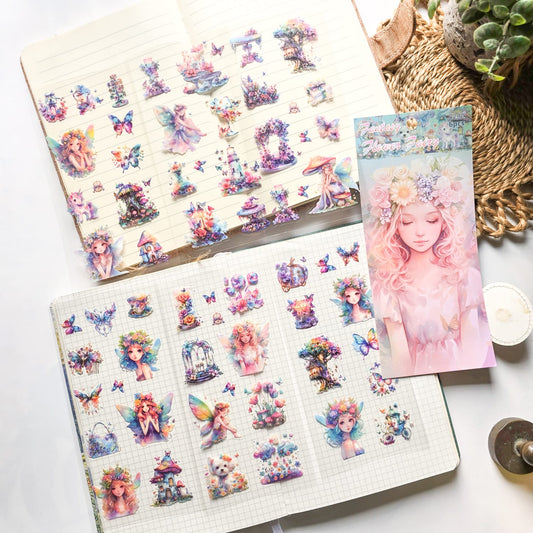 XYHM404|G9| - sticker pack Star Language Flower Dream series retro cut film handbook pet material stickers 6 pieces into 4 types
