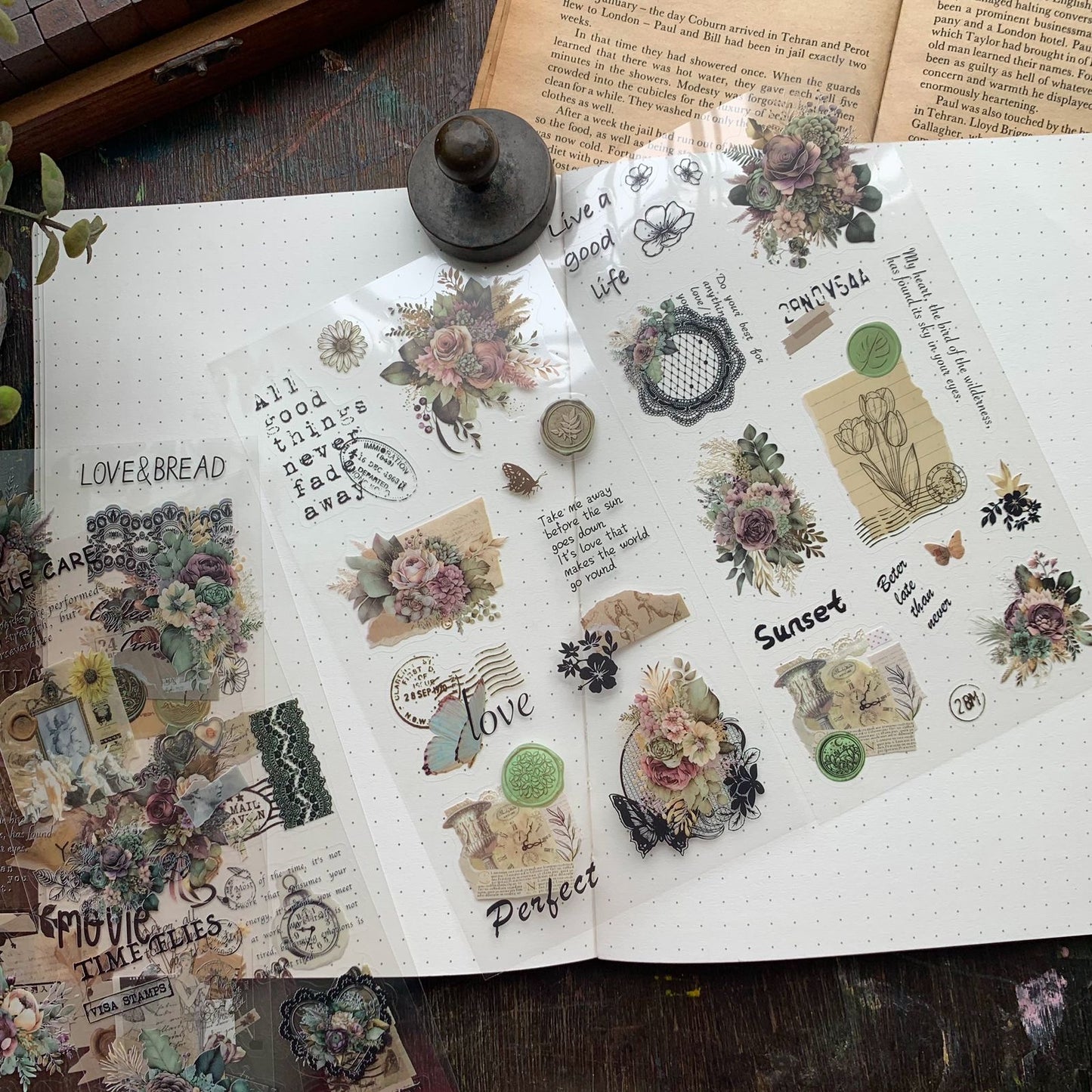 DS-THF-2-GW(KQ) | PET  Journal Paper Sticker Green wild flower | 6 sheets | 95*180mm |