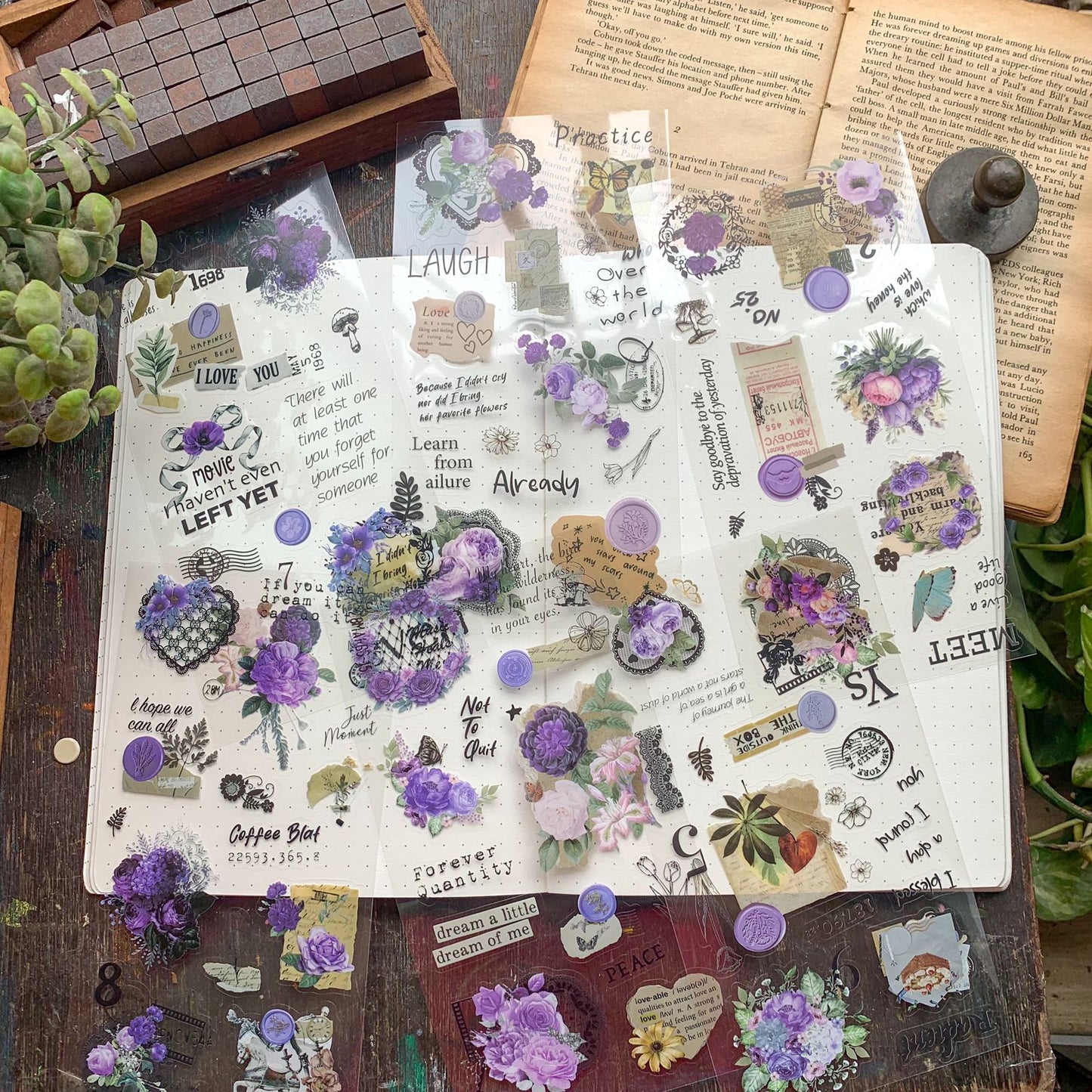 DS-THF-1|G-9|  PSW(KQ) | Journal PET Sticker purple silk whispers | 6 sheets| 95*180mm |