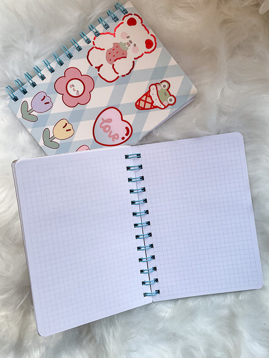 B501- |RF|  Teddy Love Kawaii Dairy | Spiral binding |Square Grid Special Notebooks 80 Pages 17.5x12.5 cm |Spriral Cute Kawaii Character Diary