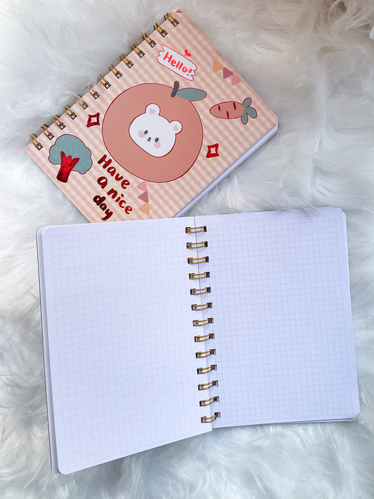 B501- |RF|  hello! Have A Nice Day| Kawaii Dairy | Spiral binding | Square Grid Special Notebooks 80 Pages 17.5x12.5 cm |Spriral Cute Kawaii Character Diary