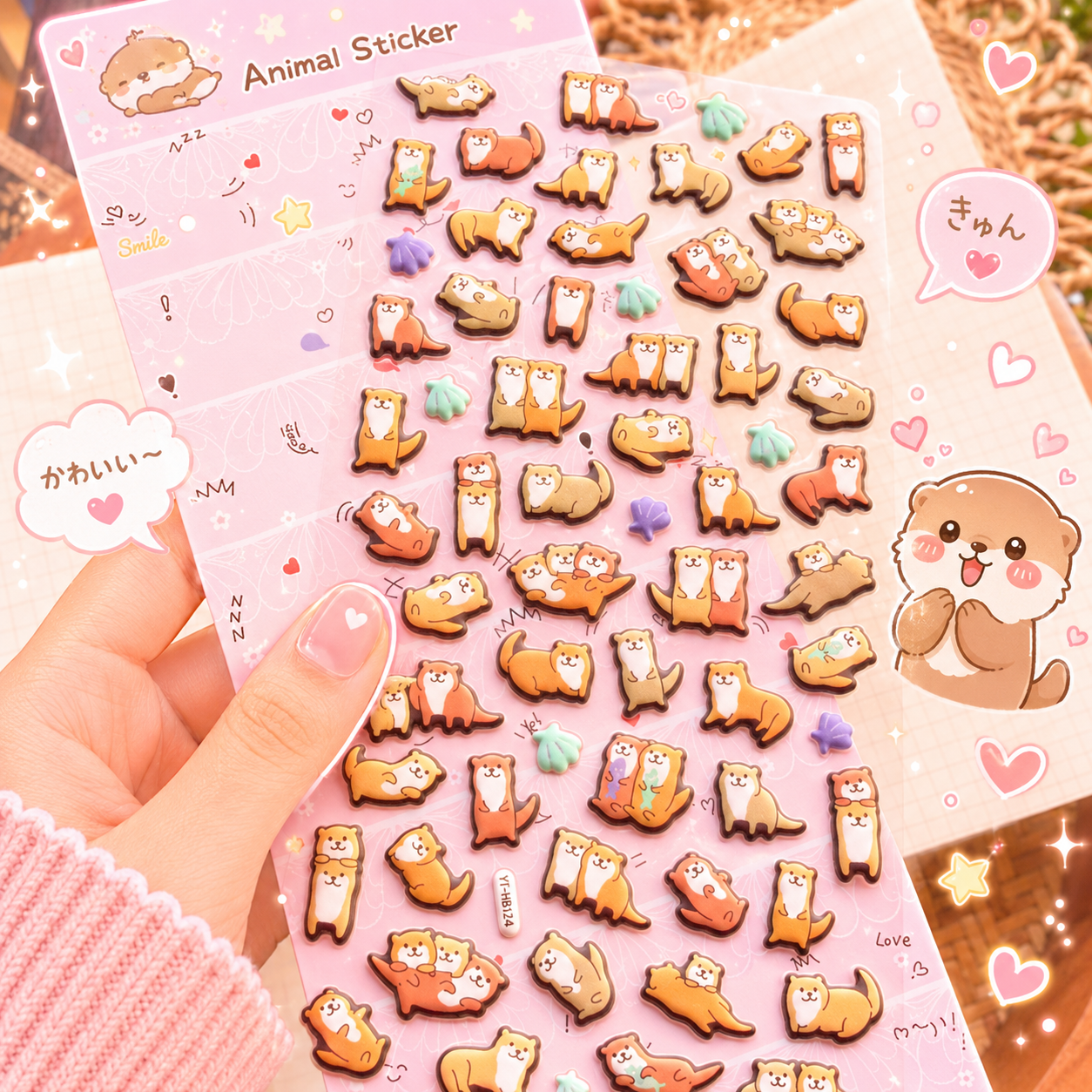 YTHB124 - 3D Puffy Decorative Stickers Otters| 1 sheet | Animal Stickers