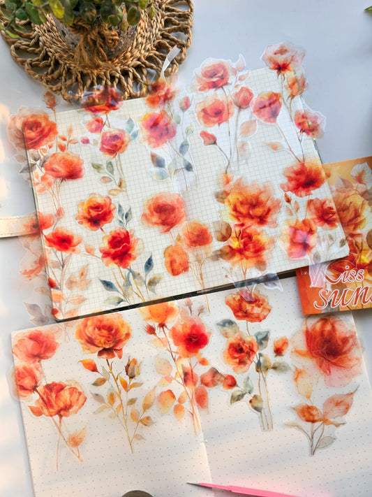 HCMG605 - sticker pack rainbow rose series of flowers waterproof pet hand account materi sticker 15 into(Orange)