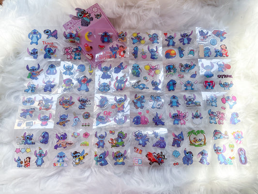 CYD-E #5 STITCH &SCRUMP| Cute Cartoon Character Transparent Sticker Sheet| 80x80mm Purple Themed