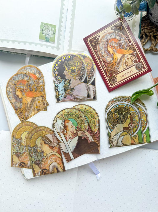 MHD-MXSN005|G-2|  Vintage Character Transparent Stickers | 5 Designs 2 Each | 10 Stickers Total