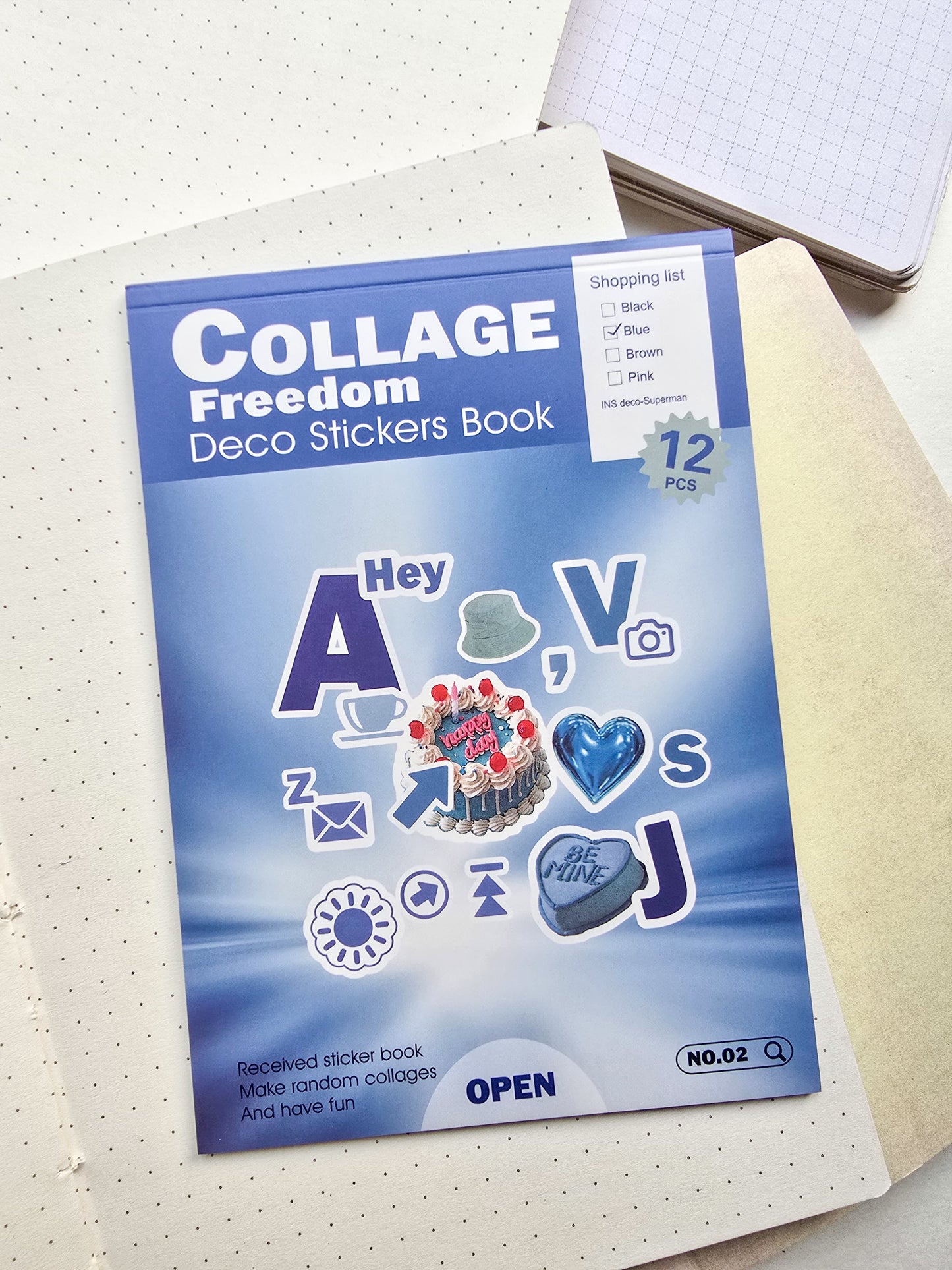 Wxth|G-6| Journal| Paper Sticker Book Blue | 12 Pages Pre Cut Sticker