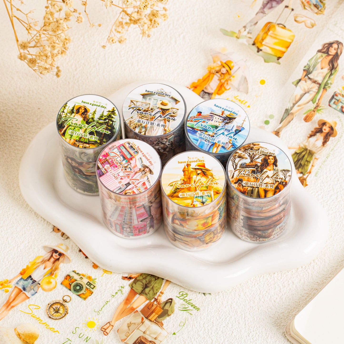MHD-LXJH002|RC|Travel Theme Transparent PET Sticker Roll | 55 mm | 2mtr