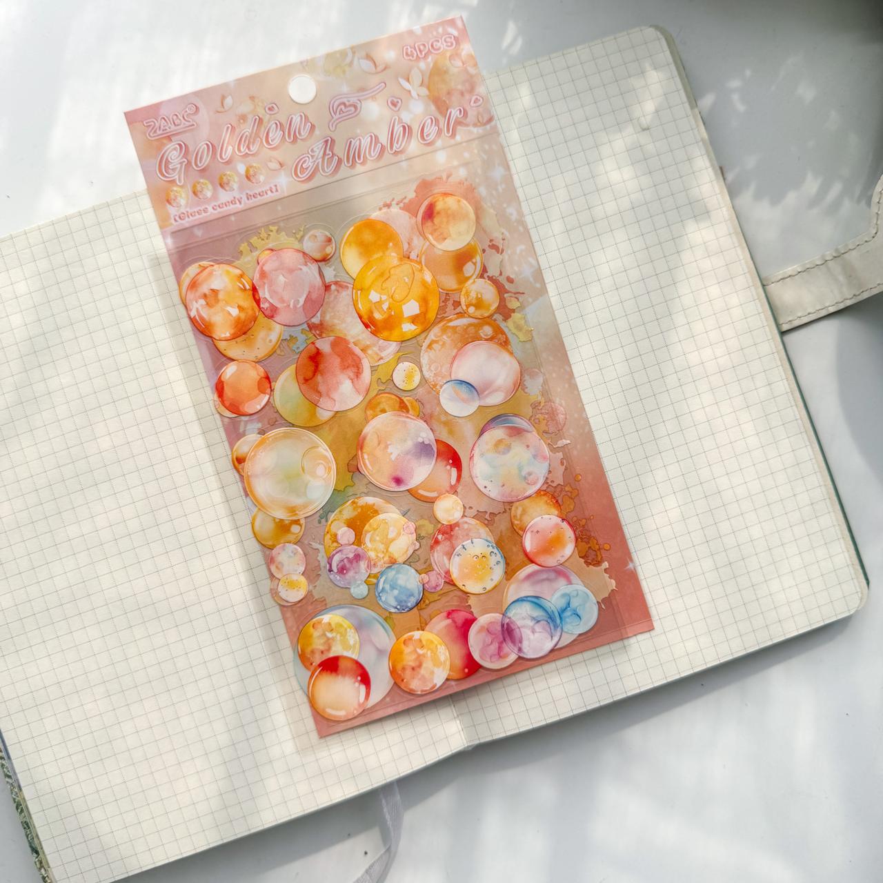 LLTX606|G-1| - pet stickers glass sugar heart series creative cut film stickers handbook material stickers 4 pieces