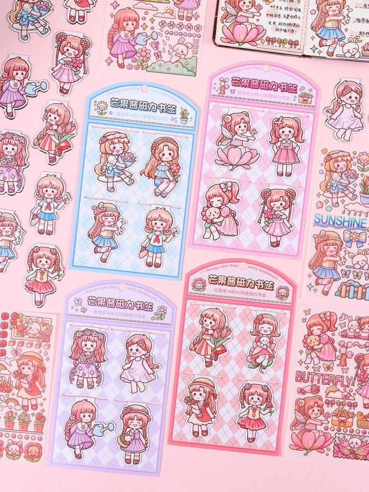 Kqmgjclsq-400|G-9| Magnetic Bookmark 4pcs | Translucent Sticker 1 Sheet Random Design