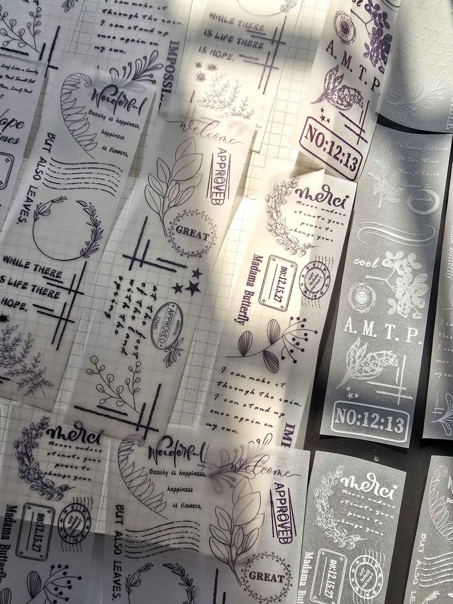 NNHY807 - sticker this murmur flower series creative retro sulphuric acid paper white ink hand account material 30 sheets into