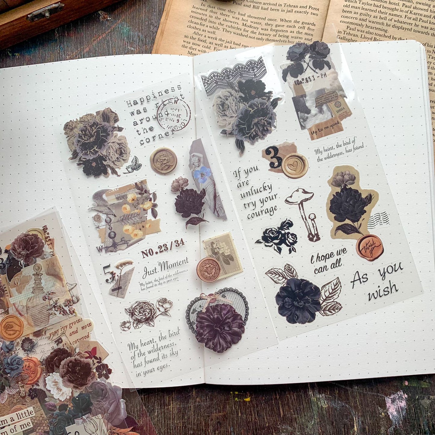 DS-THF-4-EF(KQ|G-9| PET  Journal Paper Sticker Elegent flower | 6 sheets | 95*180mm |