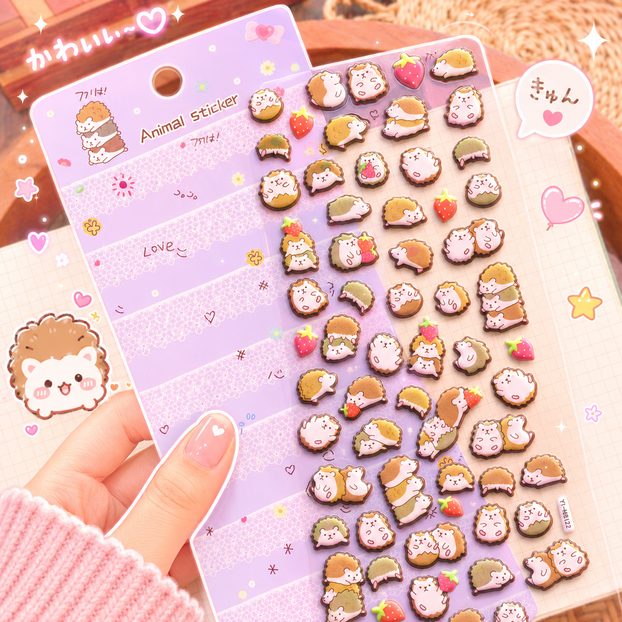 YTHB121 - 3D Puffy Decorative Stickers Hedgehog| 1 sheet | Animal Stickers