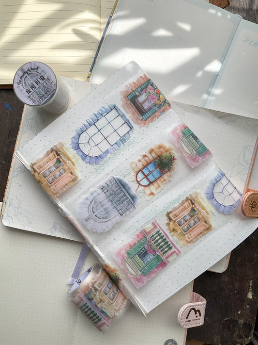 MMK03G106-|R-C|The Meaning Of Travel |Window Theme| Old Courtyard Window| PET Sticker Roll|2mtr